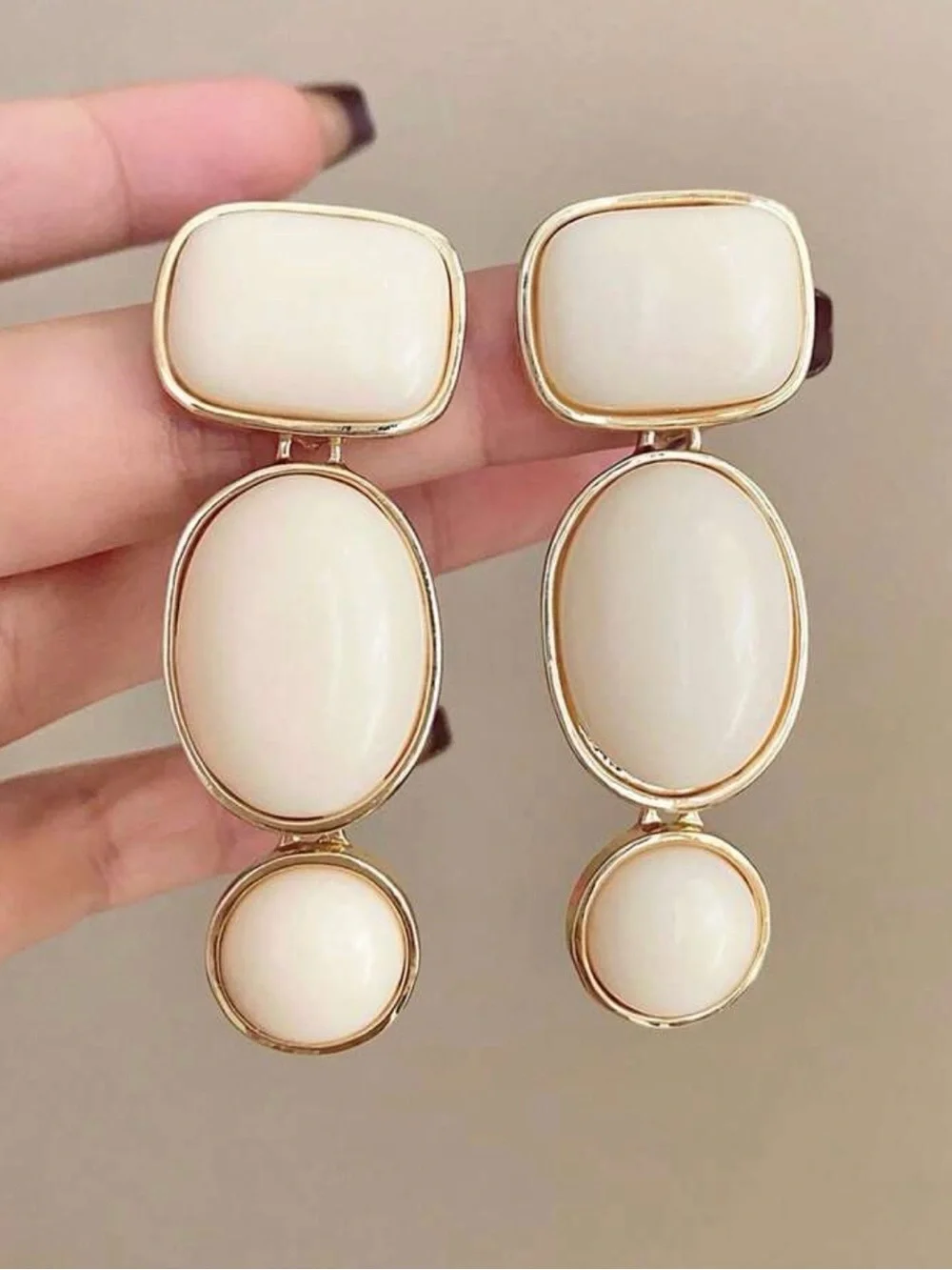 Cream and Gold Triple-Drop Earrings